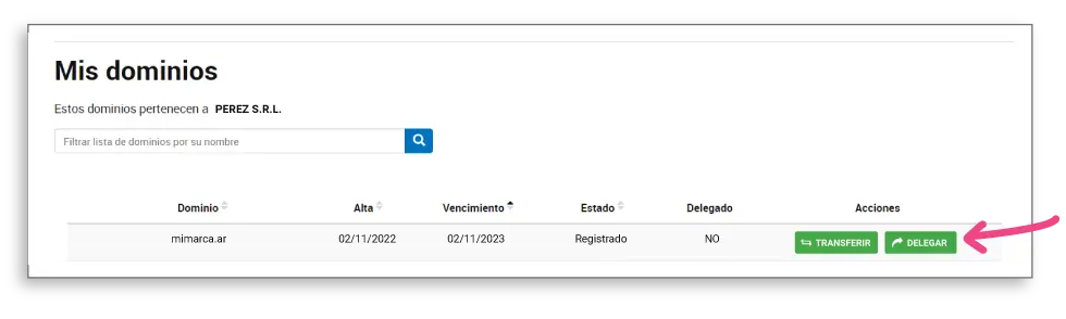 Botón Delegar · ¿Cómo delegar tu dominio web al Hosting?