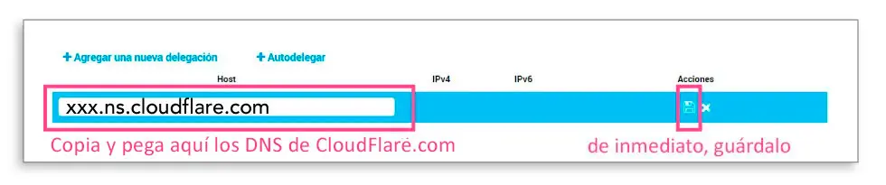 Asignando los nuevos DNS de CDN CloudFlare