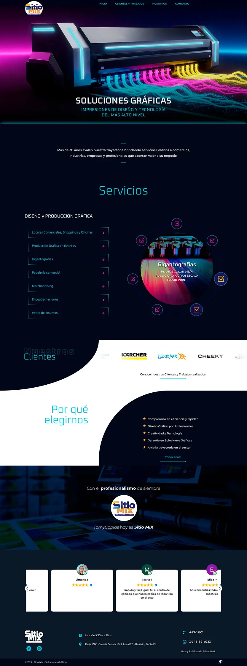 Sitio corporativo para SitioMix Soluciones Gráficas en Rosario